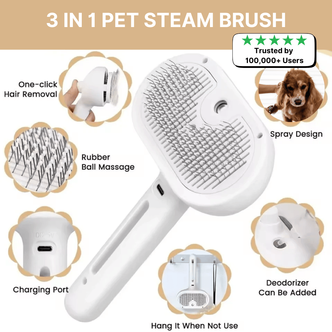The Ultimate 3-in-1 Pet Steamy Grooming Brush